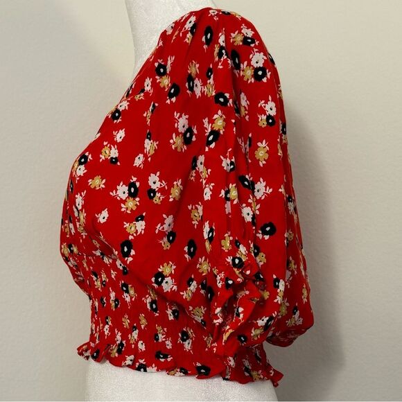 Faithfull The Brand Red Floral Crop Top Size 8 - Picture 4 of 14